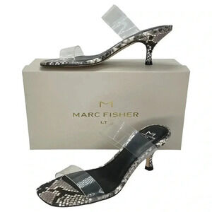 Marc Fisher Womens Heeled Sandals 7.5M Guadia2 Snake Print Clear Strap